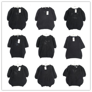 复古着vintage日韩尖货学院风甜美系绣花装 饰安哥拉兔绒毛衣X0222