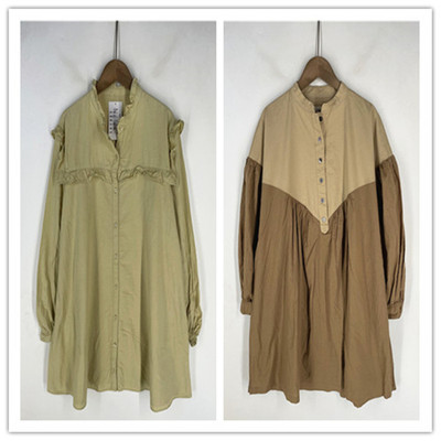 复古着vintage日韩尖货学院风甜美系纯色拼接春夏棉布连衣裙L1564