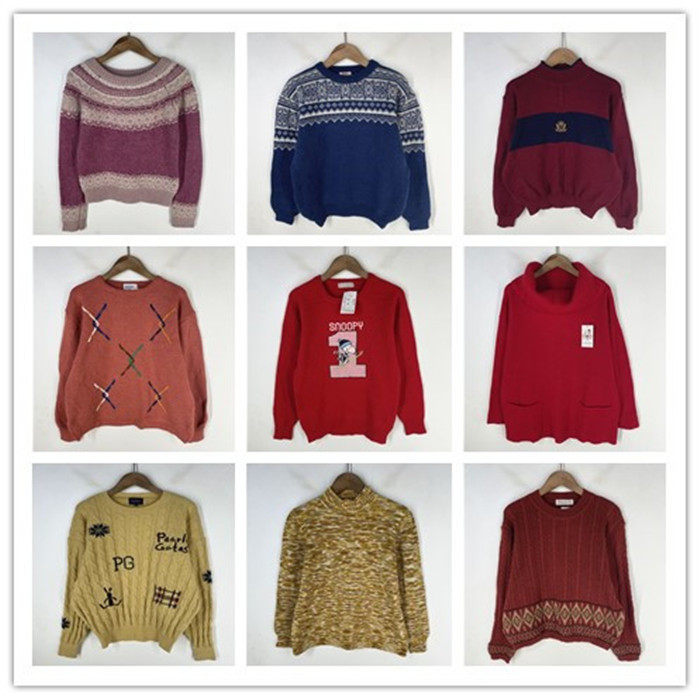 复古着vintage日韩尖货英伦风森系卡通印绣花男女套头纯毛衣D2101