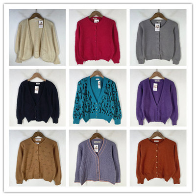 复古着vintage日韩精选民族风森女系纯色印花安哥拉兔绒毛衣X4862