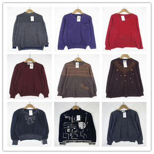 复古着vintage外贸精品民族风森女系纯色印绣花卉套头纯毛衣M0262