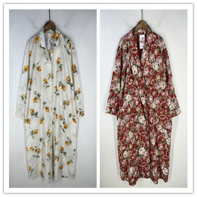 复古着vintage外贸精选民族风森女系宫廷印碎花卉棉布连衣裙L2965