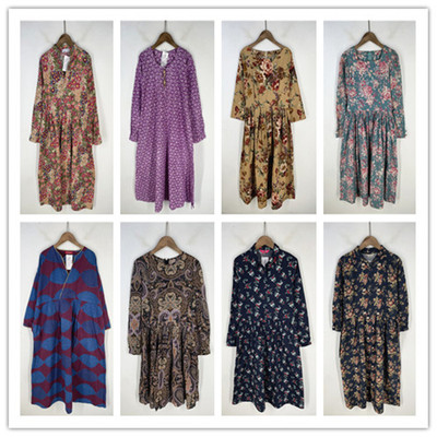 复古着vintage外贸尖货民族风森女系宫廷印碎花卉棉布连衣裙L2963