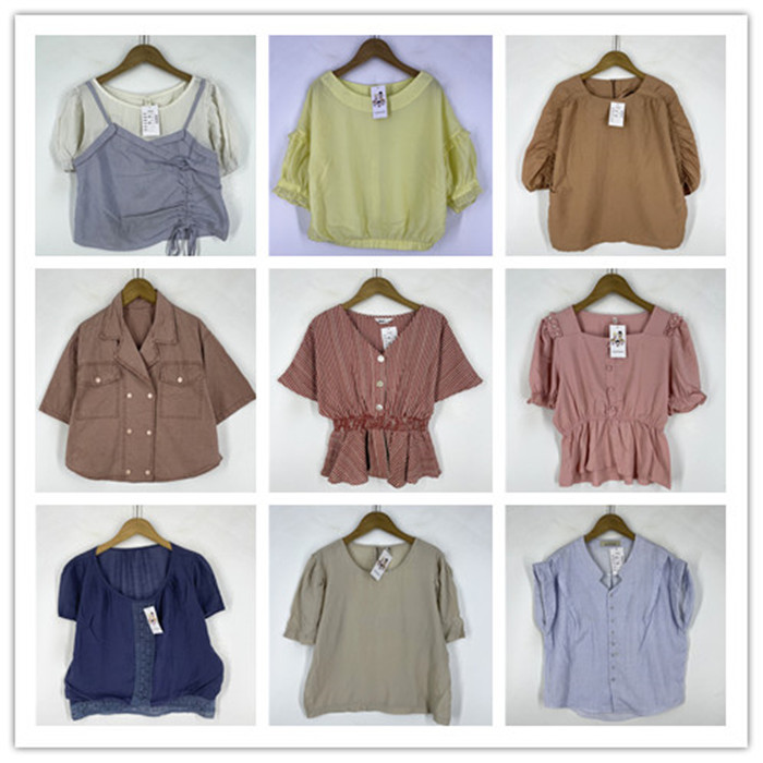 复古着vintage校园风甜美系纯色条纹休闲夏季棉麻布衬衫上衣Z2203