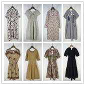 复古着vintage日韩精选田园风森系条纹卡通印绣花棉布连衣裙P6001