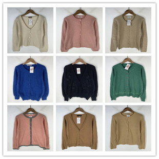 复古着vintage外贸精品学院风森女系纯色休闲百搭开衫 纯毛衣M1202