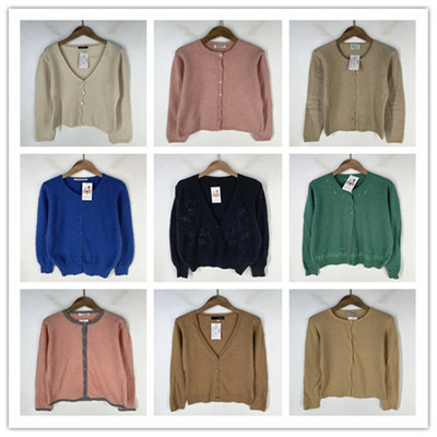 复古着vintage外贸精品学院风森女系纯色休闲百搭开衫纯毛衣M1202