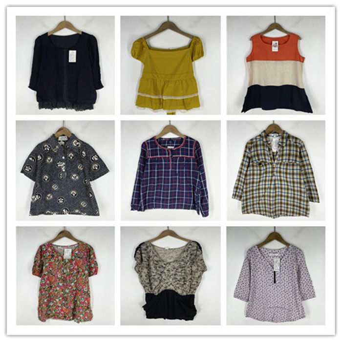 复古着vintage外贸尖货学院风森女系条纹拼接格子棉麻布衬衫Z1161