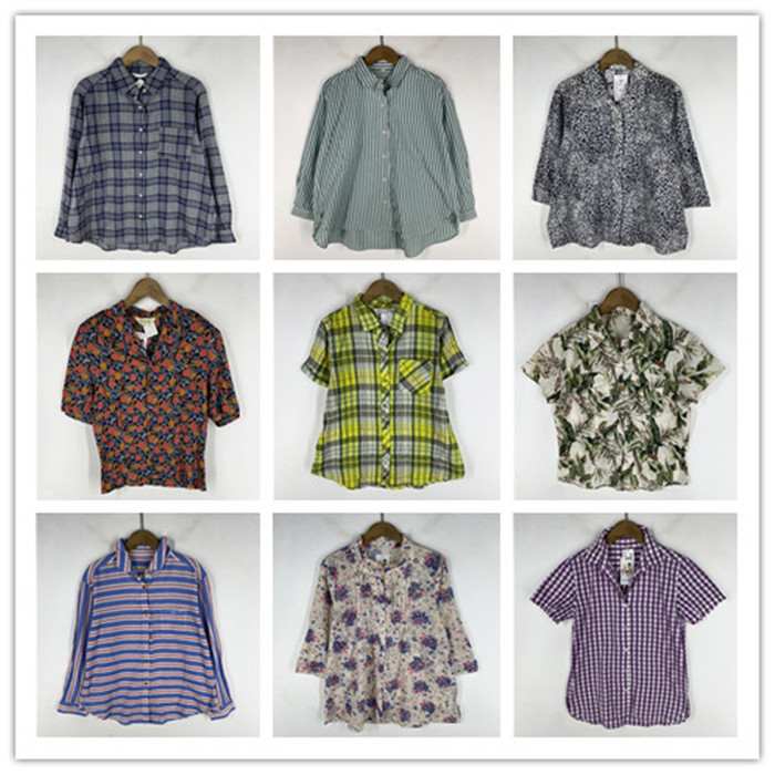 复古着vintage外贸精选学院风甜美系格子印碎花卉棉麻布衬衫V0265