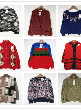 复古着vintage外贸尖货田园风甜美系粗线绣花装饰秋冬纯毛衣K2262