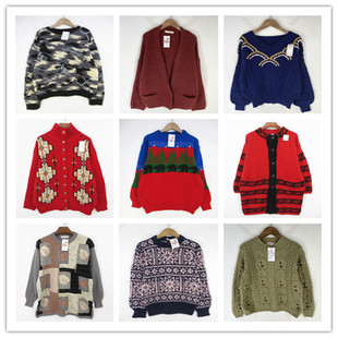 复古着vintage外贸尖货田园风甜美系粗线绣花装饰秋冬纯毛衣K2262