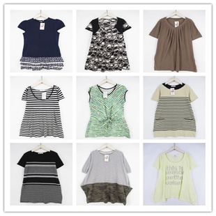 复古着vintage外贸尖货民族风森女系条纹纯色印花卉T恤上衣 Y0282