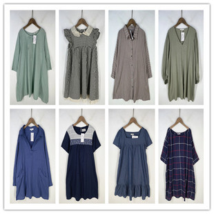 复古着vintage外贸精品学院风甜美系纯色格子条纹棉布连衣裙P7261