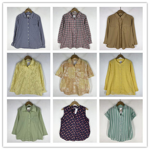 复古着vintage日韩精品田园风甜蜜系条纹印花镂空棉麻布衬衫 V0463