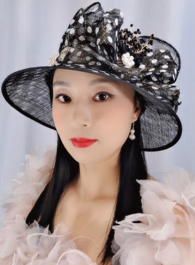 英式礼帽菲律宾麻纱平顶优雅女