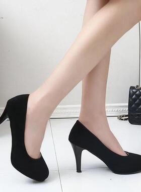 学生礼仪高跟鞋女黑色ol圆头工作细跟中跟5cm大码职业正装单圆头7
