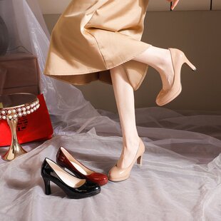 8cm高跟鞋女百搭圆头粗跟大码2026年新款春秋工作职业单鞋漫展ol