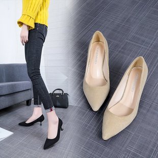 三公分高跟鞋女细跟3cm浅口工作浅口显瘦优雅单鞋职业面试黑色单