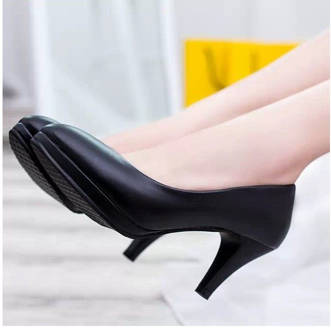 黑色皮鞋女中跟3-5-7-8-9厘米大码防水台礼仪空乘工作职业高跟鞋