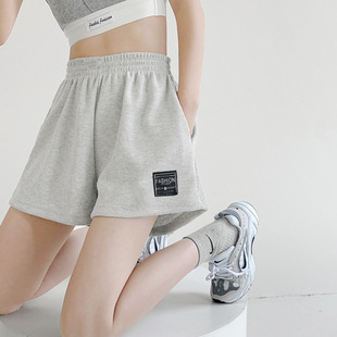 休闲显瘦高腰居家小个子休闲裤 华夫格运动短裤 女生松紧腰阔腿热裤