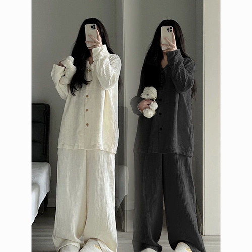 特大码胖MM韩系纯色睡衣女春秋季新款网红宽松舒适家居服慵懒套装