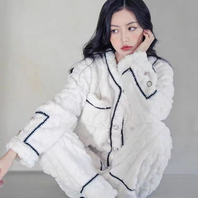 秋冬季加厚珊瑚绒睡衣套装家居服
