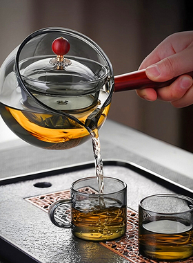 侧把玻璃煮茶壶家用耐高温茶壶单壶旋转逍遥壶小青柑泡茶器具套装