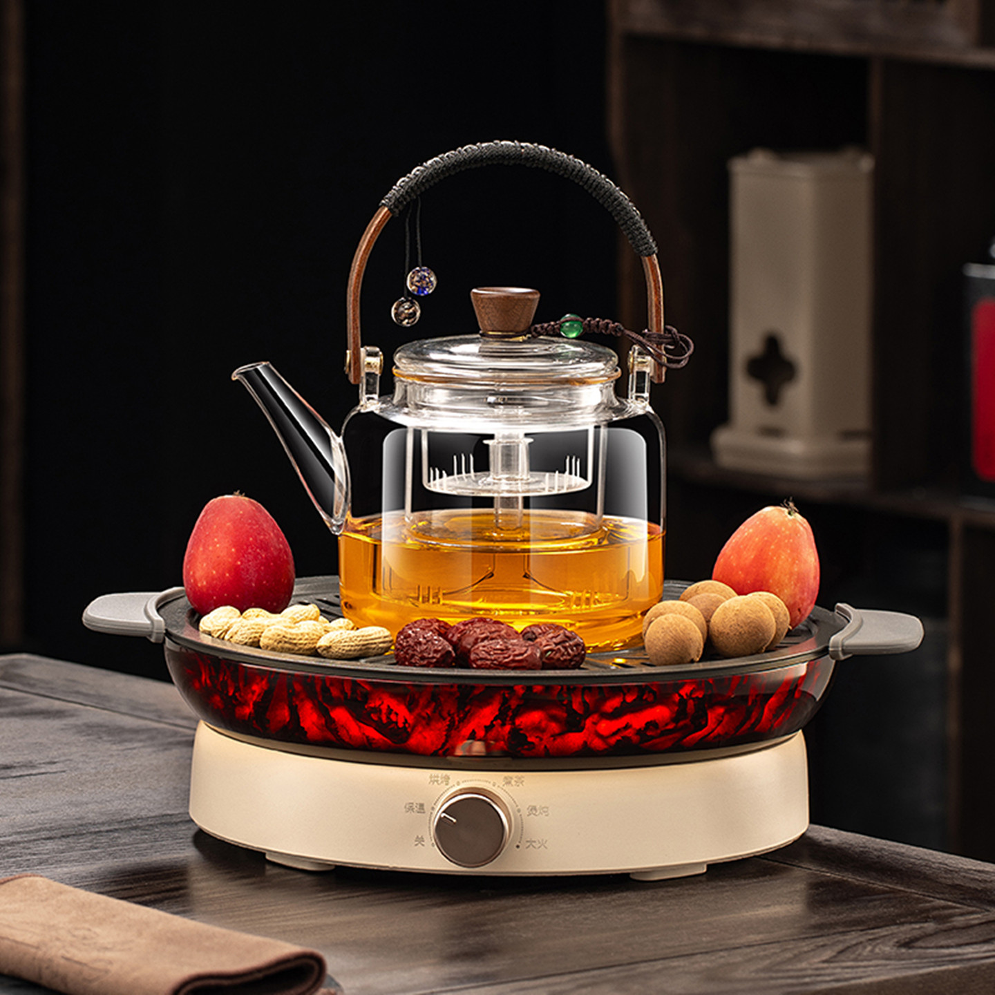 围炉煮茶电陶炉煮茶器家用室内电茶炉全玻璃养生煮茶壶烤火炉套装