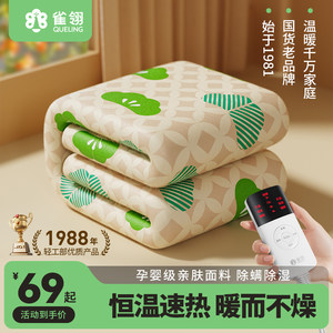 雀翎2024新款电热毯单人学生宿舍毯子电褥子双人双控调温开关家用