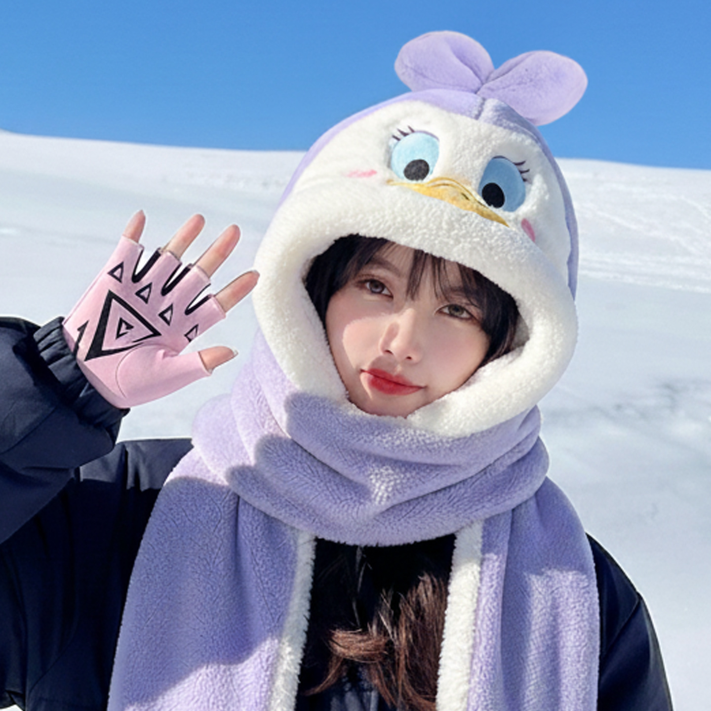 儿童帽子围脖一体秋冬季加绒保暖