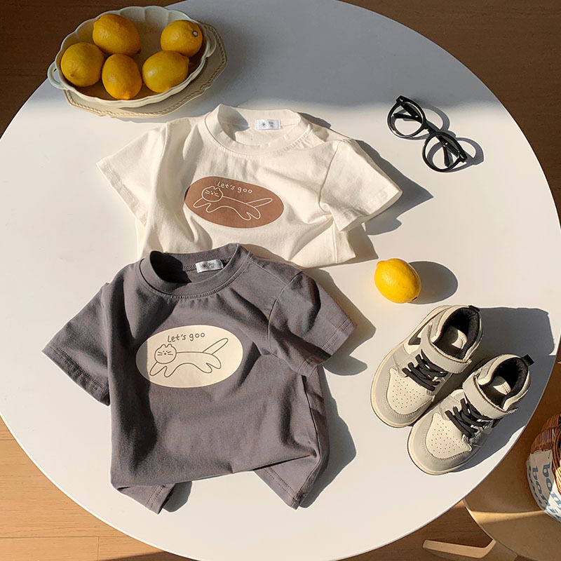 宝宝夏季纯棉短袖男女童宽松百搭T恤儿童薄款透气卡通圆领上衣潮