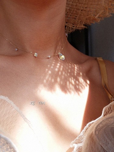 手工美国包金星空水晶锁骨链