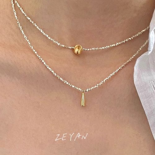 ZEYAN s925碎银子金色水滴猫眼珠项链轻奢简约百搭冷淡风锁骨链
