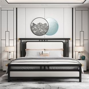 床1.8铁艺床铁床加厚双人床1.5单人新中式酒店公寓出租房用铁架床