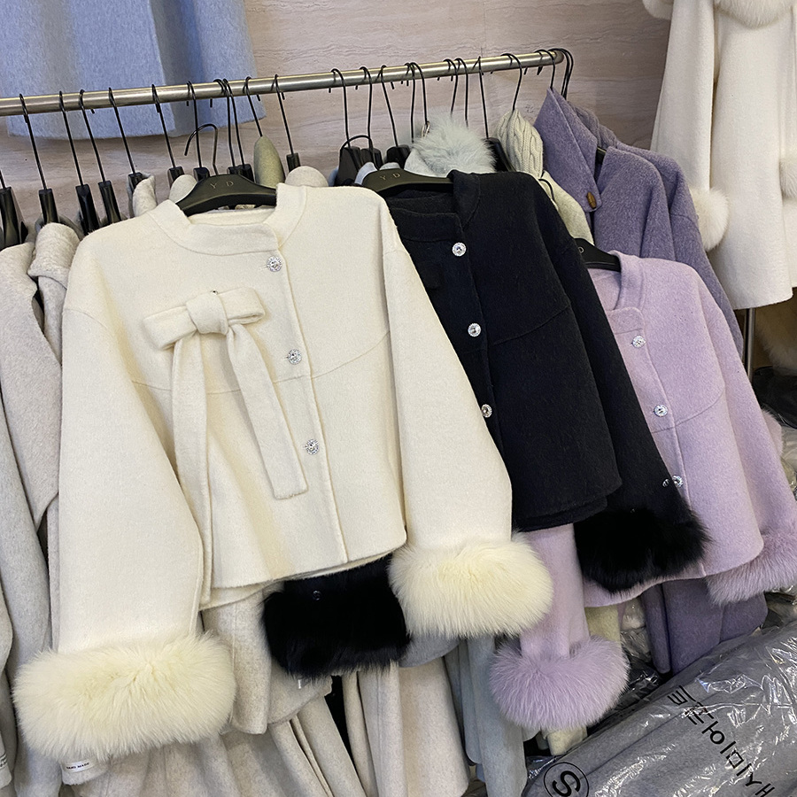 小香风蝴蝶结短款羊毛外套