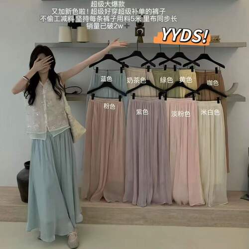 夏季新款轻奢流光纱显瘦阔腿裤