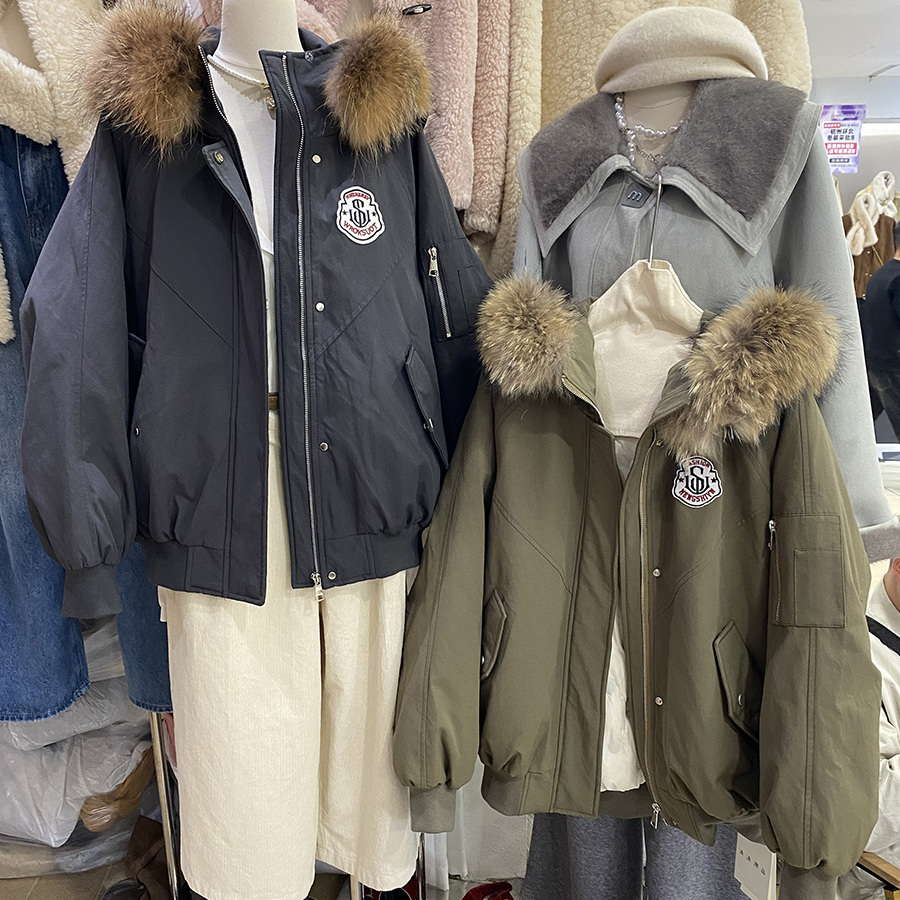 工装风毛领派克服女2025冬季新款连帽短款保暖外套羽绒服