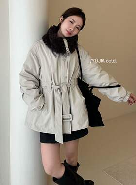 捡漏！复古毛领派克服女中长款收腰绑带羽绒服冬保暖外套