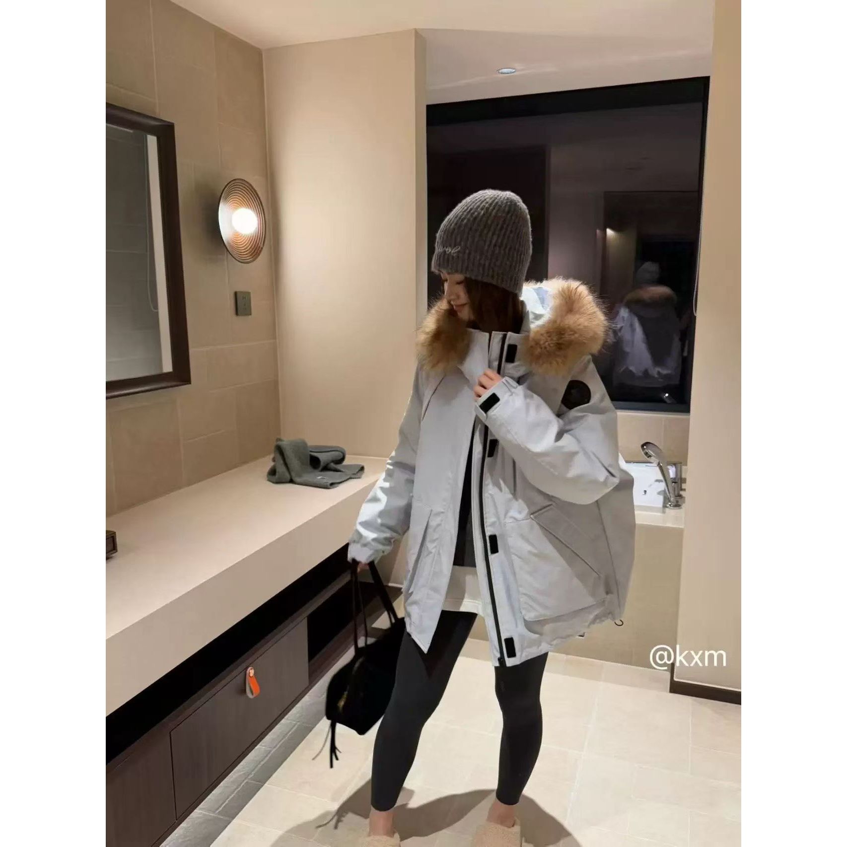 工装羽绒服女2025冬季新款韩版短款小个子毛领加厚大毛领派克服保