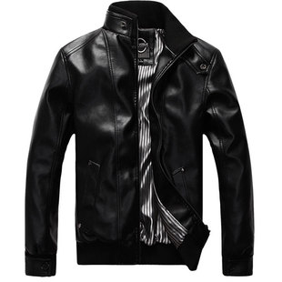 外套秋冬季 短款 皮衣男加绒加厚青年韩版 大码 潮 立领皮夹克男装 男士