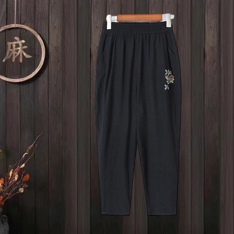 冰丝棉麻九分裤妈妈休闲裤子夏季薄款哈伦裤高腰女裤宽松灯笼裤潮