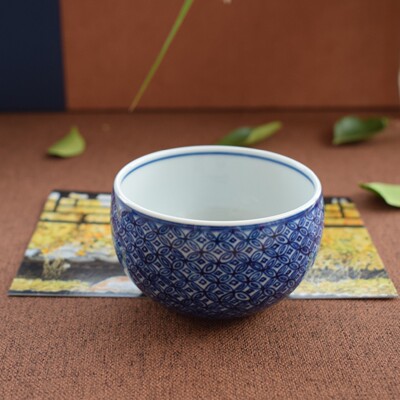 景德镇手绘青花釉铜钱纹主人杯釉下彩高温品茗单杯禅定杯功夫杯