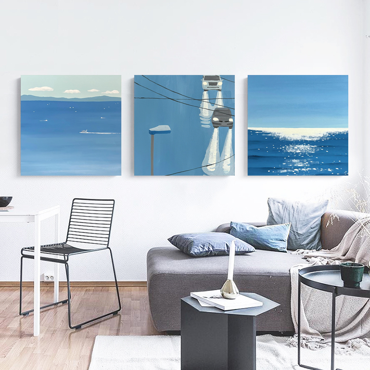 奶油风沙发背景墙装饰画 多巴胺海景北欧酒店民宿客厅卧室ins挂画图片