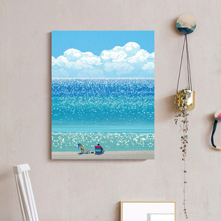 小清新治愈系蓝色海景装饰画 多巴胺客厅卧室玄关奶油风ins挂画