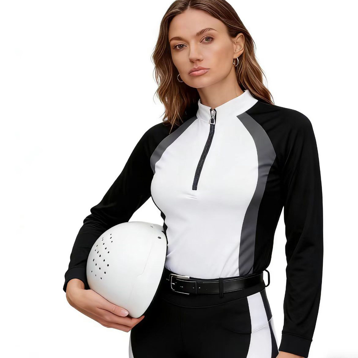 白色马术服长袖马术T恤骑马上衣女衬衫骑马装打底针织衫女比赛服