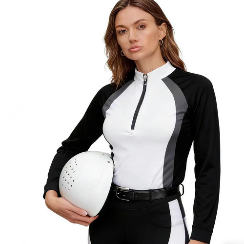 白色长袖马术T恤女比赛打底