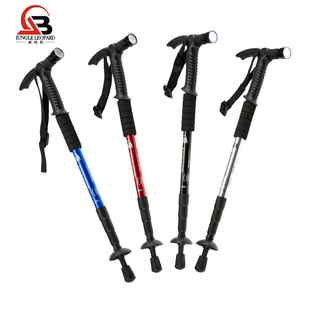 丛林豹 户外正品带9LED灯登山杖 伸缩登山拐杖 老人杖 T柄登山杖
