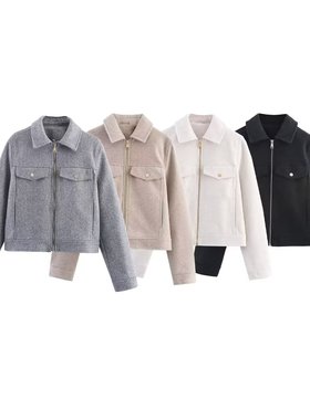 2025秋季 ZA女士休闲通勤纯色口袋饰软质拉链夹克外套 3046265