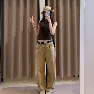 2025秋季 ZA自制美式复古休闲港风工装低腰宽松直筒牛仔裤8197215