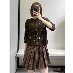 女装 甜美珠宝镶饰圆领中袖 2024秋季 新品 6427113 针织开衫 上衣